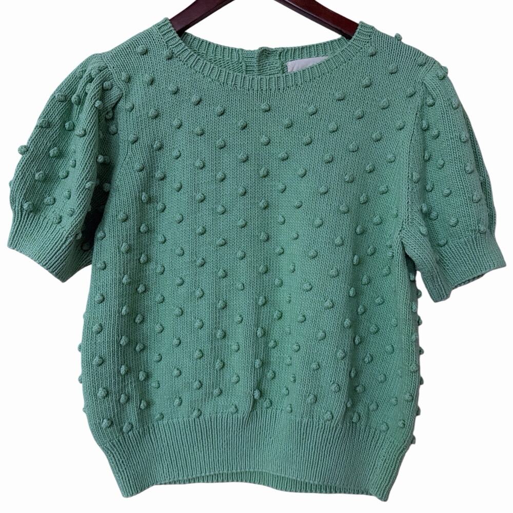 Misha & Puff Women’s Cotton Popcorn Sweater Short Sleeve Green Size XL